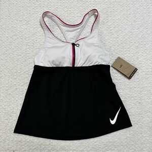 NWT Nike Tankini Swim Top Pink Black White With Zipper Women Sz S